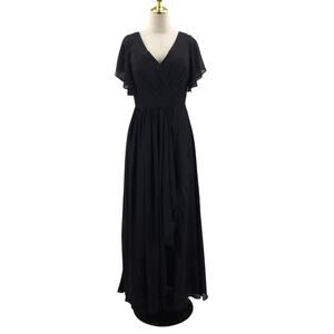 FORMAL SZ 12 L black chiffon draped corset bridesmaid party maxi dress NEW B130